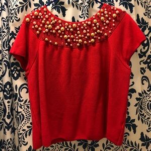 Pink Beaded Faux Pearl Sweater Top Anthropologie